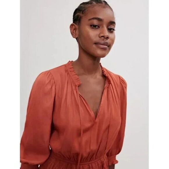 Maje Satin Ruffle Mini Dress Terracotta S (36) NWT - Picture 2 of 9